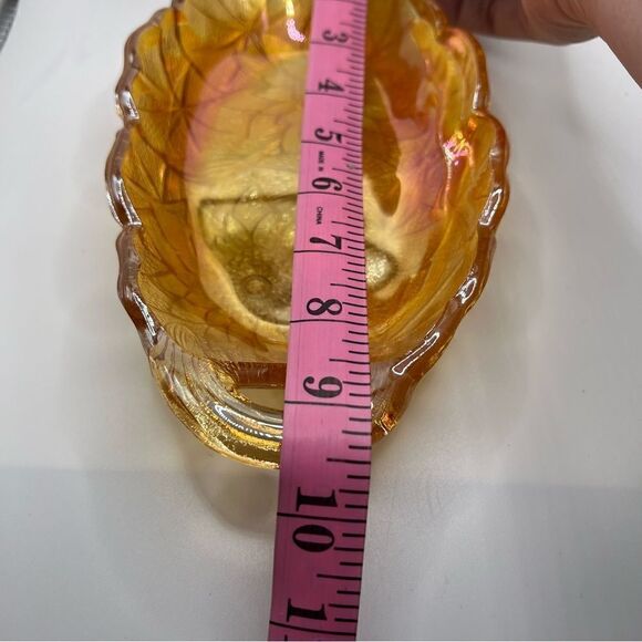 Vintage Marigold Floral Indiana Carnival Glass Oval Candy Dish Bowl Relish Bowl - Picture 6 of 11